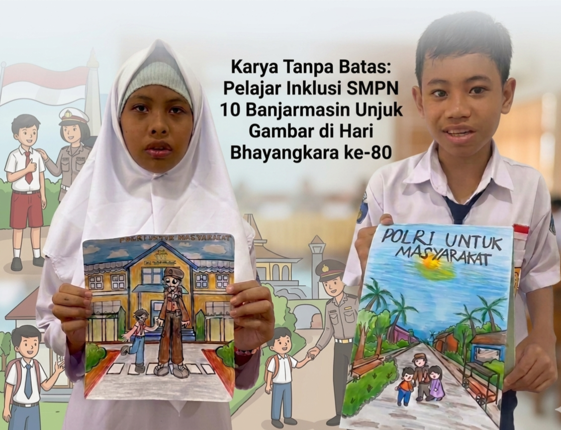 Karya Tanpa Batas: Pelajar Inklusi SMPN 10 Banjarmasin Unjuk Gambar di Hari Bhayangkara ke-80